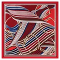 Französisches 90cm Seidentuch mit geometrischem Trensen-Print und rot-blauen Streifen - 90x90cm / Rot