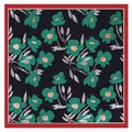Foulard carré en soie avec fleurs vertes et bordure rouge sur fond noir - Rouge