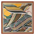 90cm French silk square scarf with geometric stripes and equestrian motifs on white back - 90x90cm / Khaki
