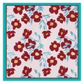 Carré de soie rose à motif marguerites vintage avec bordure bleu turquoise élégante - Vert