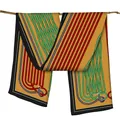 Franse zijden sjaal met gele strepen en kettingpatroon op een houten takje - Paardenbit Gember Stijl (1) / 150*40cm
