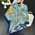 Franse georgette sjaal met onderzeese wereldprint en nautische illustraties - Standaard / Marineblauw