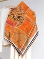 Detail of orange georgette scarf with vintage comic prints and striped borders - Orange Equestrian Comic (27)