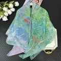Pañuelo cuadrado de georgette con estampado de jungla tropical y bordes enrollados - 130cm / Azul Lago
