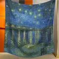 Detail of Starry Night Over the Rhone oil painting print on long fashion silk scarf - Van Gogh Starry Night Over the Rhone 1888