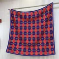 Red and navy blue silk scarf with golden interlocking ring patterns on white background - Interlocking Circles Pattern (S1911) / Bandana