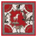 90cm French vintage equestrian square silk scarf featuring horse motifs and red borders - Large / Red