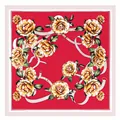 Sciarpa quadrata in seta retrò da 90 cm con rose rosse e dettagli di fibbie dorate - 90cm*90cm / Rosso