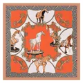 90cm French court horse print silk scarf with luxury baroque patterns in orange and black - Large / Orange
