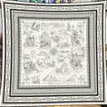 Scialle in velluto di seta 130 cm con stampa nautica, velieri e motivi paisley - 130x130cm / Beige