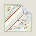 90cm square twill silk scarf featuring equestrian horse racing pattern with green borders - Large Square Scarf / Light Green Purple Horse Pattern (S2111)