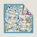 90cm Seiden-Vierecktuch mit Retro-Buchstaben und blauem Naturmotiv-Druck für Damen - 90x90cm / Azurblauer Garten Tier Illustration (27)