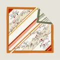 Pañuelo de seda con estampado ecuestre y borde naranja, bufanda cuadrada de 90 cm - 90x90cm / Naranja-Verde Reversible Ecuestre (29)