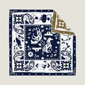 Foulard in seta diagonale blu navy con stampa equestre e paisley e bordi arrotolati - Blu Navy Illustrazione Equestre Occidentale