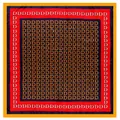 Classic square silk scarf with blue and red D-letter print patterns and geometric borders - Square / Yellow