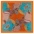 90cm Boho-Vierecktuch mit Paisley-Muster und Reiterprint in Türkis und Orange Seidenglanz - Groß / Orange