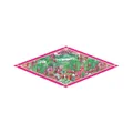 Sciarpa in seta stile giardino francese con motivi di flora tropicale e architettura - Rosa Rosso