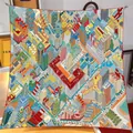 90cm Seidenquadrat-Tuch mit lebhaften französischen Stadt-Architektur-Twill-Mustern - Rot Gelb Blau Hochgesättigte Stadtarchitektur