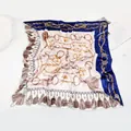Close-up of silk scarf with horsebit chain patterns and elegant satin texture - Navy Blue Edge