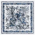 Carré de soie français avec motif floral et oiseaux bleu style Toile de Jouy élégant - Toile de Jouy Bleu et Blanc