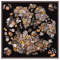 Franse vintage zijden sjaal met bloemen- en kaartpatroon in zwart en bruin voor dames - Grote maat / Zwart Vintage Bloemen
