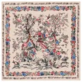 Détail d'un foulard en soie aux motifs de fleurs et d'oiseaux avec broderie orientale - Beige Artistique Fleurs Oiseaux
