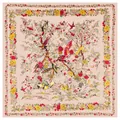 Pañuelo cuadrado de seda de 130 cm con elegante estampado de aves y flores - Rosa Artístico Floral Pájaro