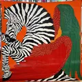 Seidenschal mit Zebra-Pegasus-Druck, orangefarbenes Tuch mit bunten Federflügeln - 130cm*130cm / Oranges Zebra-Pegasus-Design