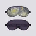 Detail view of Van Gogh Starry Night satin sleep mask showing both sides and elastic strap - Cypresses and Starry Night