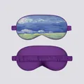 Detailed front and back view of purple oil painting art sleep mask with elastic strap - After the Rain