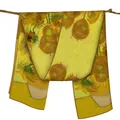 French style Van Gogh sunflower silk twill scarf for women draped on a branch - 150cmx40cm / Van Gogh Sunflowers