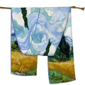Artistic Van Gogh Wheat Field with Cypresses long silk scarf on a wooden branch - Van Gogh Wheat Field with Cypresses