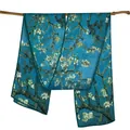 Artistic Van Gogh Almond Blossom silk scarf for women in teal green silk fabric - Van Gogh Almond Blossoms