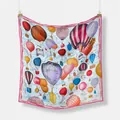 French style blue silk square scarf featuring hot air balloons and handbag patterns - 53cm / Sky Blue