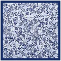 60cm vintage floral square silk scarf with navy blue rose pattern and wide border - Navy Blue