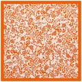 Retro orange floral square scarf with elegant rose patterns and border in flat lay view - Orange