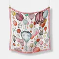 French style square silk scarf with vintage hot air balloon prints and pink borders - 53cm / Pink