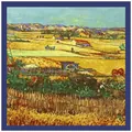 Foulard in seta 60cm stile Van Gogh Il Raccolto con elegante bordo blu scuro - 60CM / Blu navy
