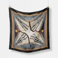 Elegant 53cm square silk scarf with classic horse harness and chain pattern hanging - 53x53 / Black