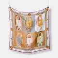 French style square silk scarf featuring lock and key print in pastel Morandi colors - 53cm / Khaki