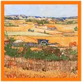 Foulard di seta 60cm stampa Van Gogh Raccolto con bordo arancione brillante decorativo - 60CM / Arancione