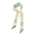 Foulard en soie style Dunhuang avec motif de cerf et nuages pour cheveux et sacs - Style de Cerf de Bon Augure (1) / 130x7 / Crème Cyan Orange