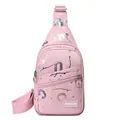 Borsa da petto in tessuto Oxford rosa con scritte olografiche e tracolla regolabile - Rosa chiaro