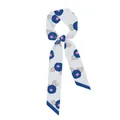 Elegant skinny silk scarf with camellia floral print for neck or bag handle decoration - Grey Blue With Blue Camellia