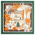 Artistic 130cm tropical landscape silk scarf with flamingos and palm trees print - Green