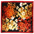 Floral print satin silk scarf with black base and red borders, square shawl for women - Black