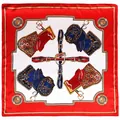 Elegante 90cm vierkante sjaal met rode ruitersadelprint en paardenkettingpatronen - Rood