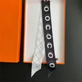 Minimalist polka dot long silk scarf with checkered pattern in luxury orange gift box - Black and White Ring Style (C286-3)