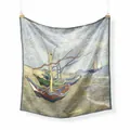 Pañuelo de seda artístico de Van Gogh con pintura al óleo de barcos de pesca - Serie de Pinturas al Óleo Clásicas / Barcos De Pesca En La Playa