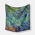Artistieke zijden sjaal met Van Gogh Iris olieverfschilderij en blauwe rand - Van Gogh Irissen Stijl / 53cm*53cm